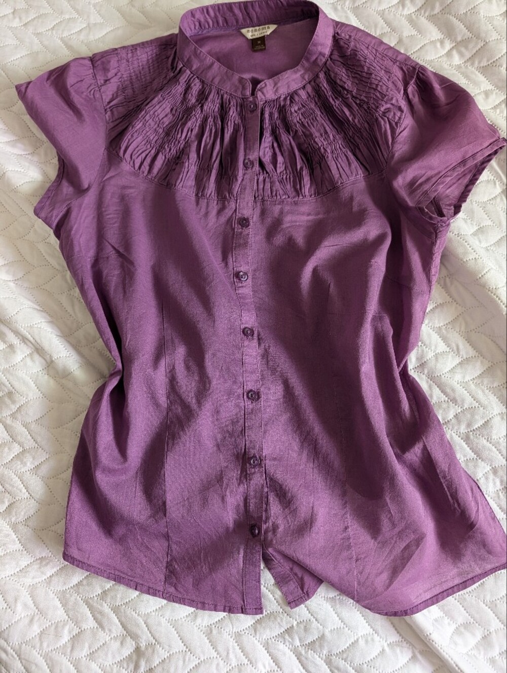 Light Plum Short-Sleeve Button Front Blouse